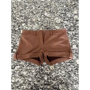 Design by Olivia Brown Cuffed Shorts Faux Suede Feel Button Tab Safari Style